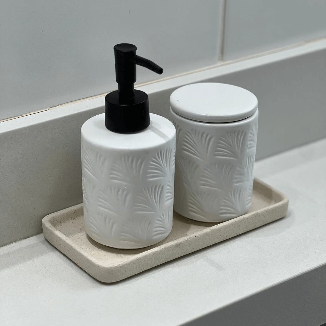 Jogo para Banheiro Leaf em Ceramica Branco 2 Peças - Ela Decora
