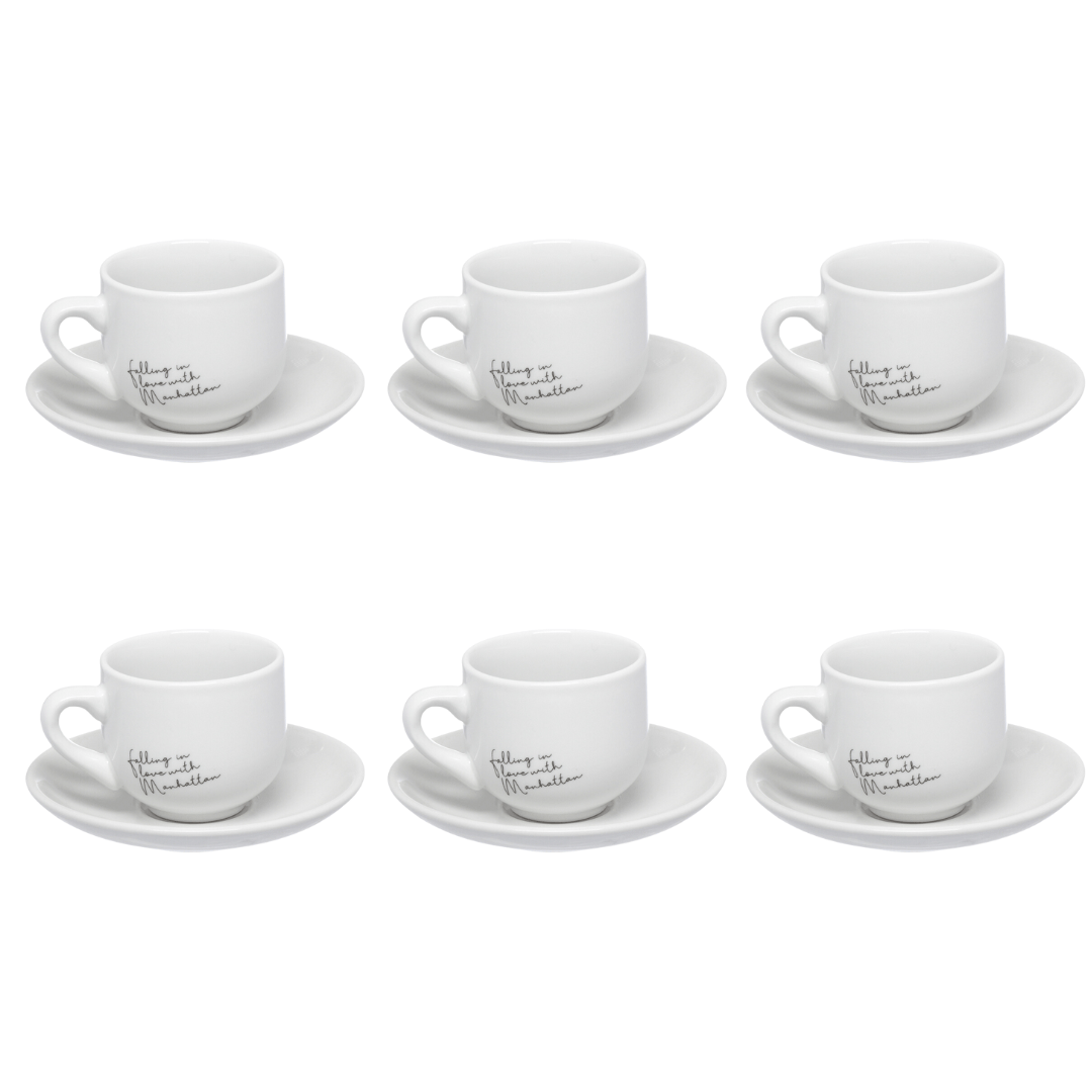 Jogo Xicara de Café com Pires em Porcelana Manhattan Branca 90ml 6 Peças - Ela Decora