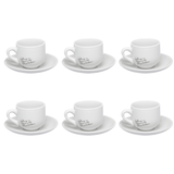 Jogo Xicara de Café com Pires em Porcelana Manhattan Branca 90ml 6 Peças - Ela Decora