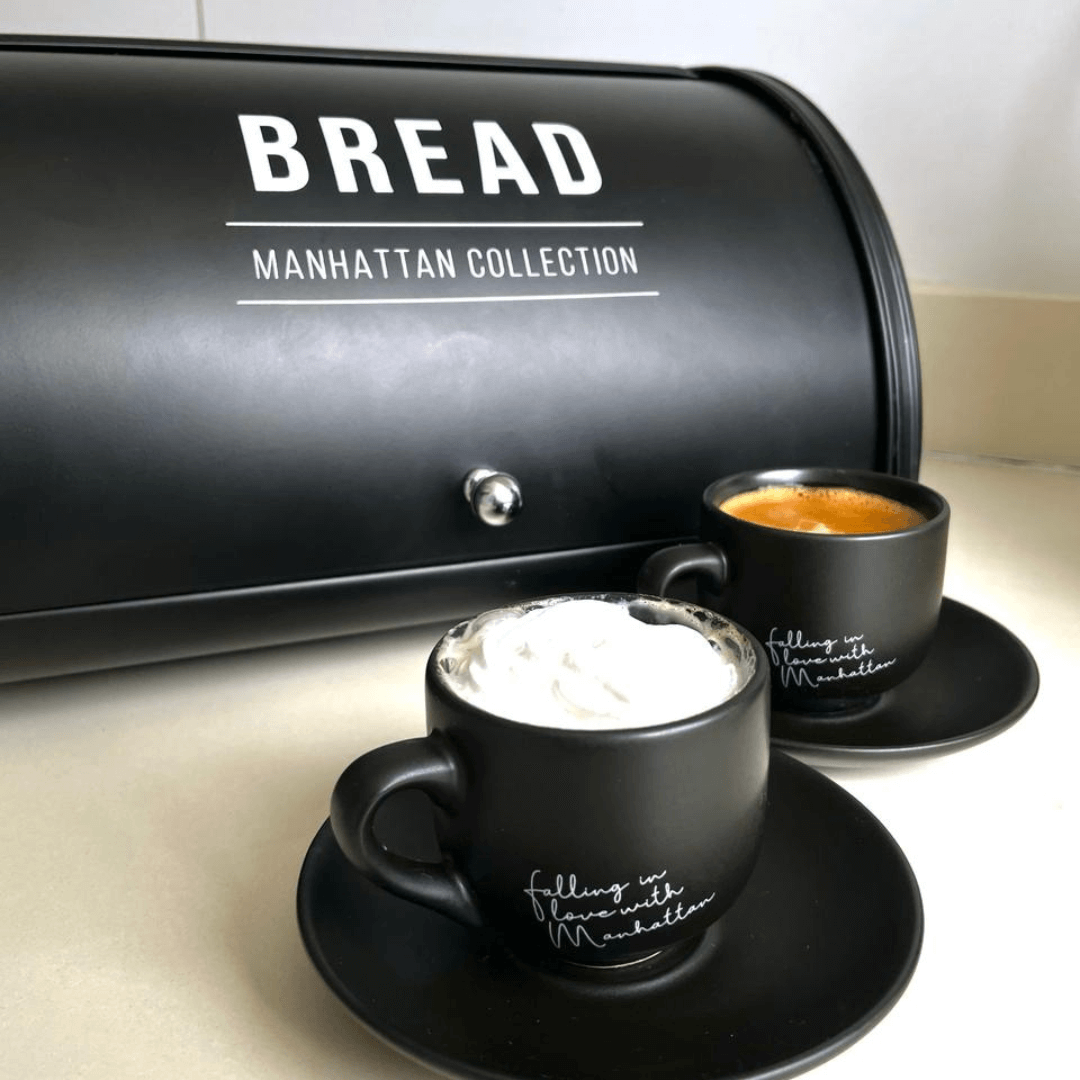 Jogo Xicara de Café com Pires em Porcelana Manhattan Preta 90ml 6 Peças - Ela Decora