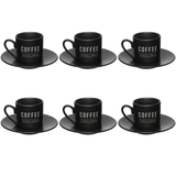 Jogo Xicara de Café com Pires Manhattan Preta 80ml 6 Peças - Ela Decora