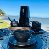 Jogo Xicara de Chá com Pires em Porcelana Manhattan Preta 160ml 6 Peças - Ela Decora