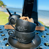 Jogo Xicara de Chá com Pires em Porcelana Manhattan Preta 160ml 6 Peças - Ela Decora