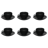 Jogo Xicara de Chá com Pires em Porcelana Manhattan Preta 160ml 6 Peças - Ela Decora