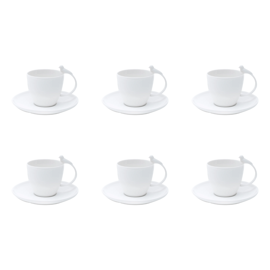 Jogo de 6 xícaras pássaro branco
