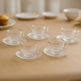 Jogo 6 Xicaras para Chá Graffiato de Vidro com Borda Dourada 260ml