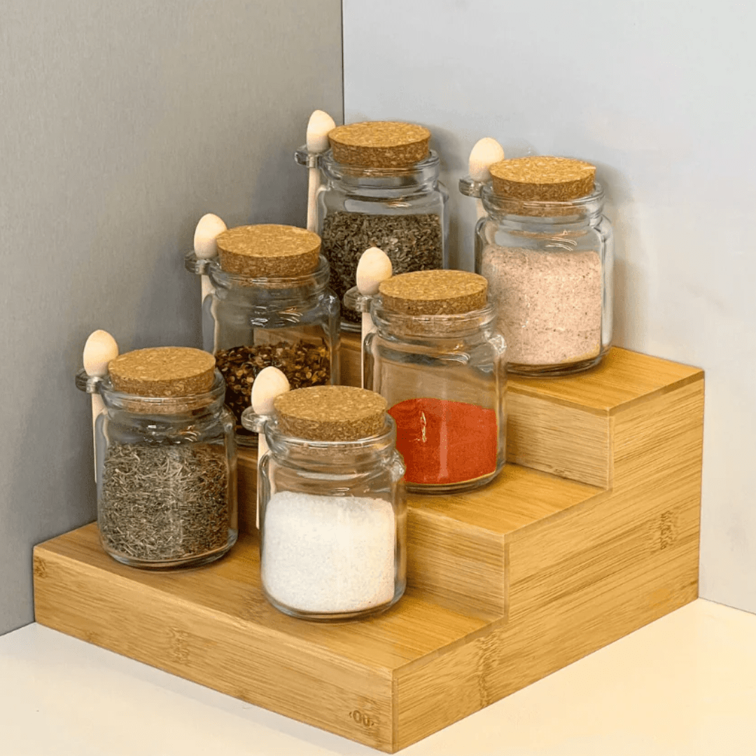 Kit 12 Potes de Vidro Tampa Rolha com Colher Bambu 240ml - Ela Decora