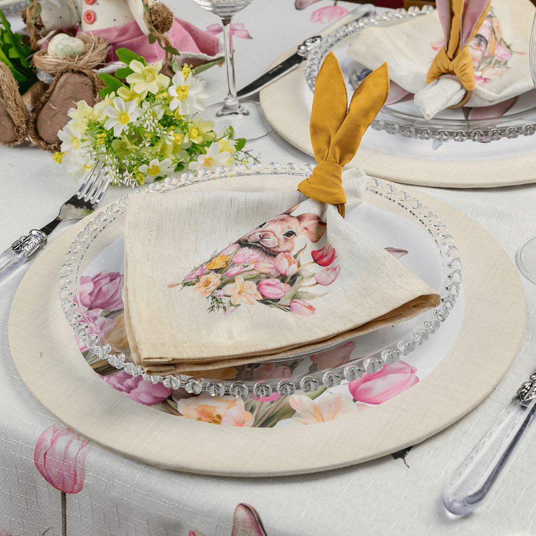 Kit 2 Guardanapos de Páscoa Amarelo com Argolas de Orelhinhas - Ela Decora