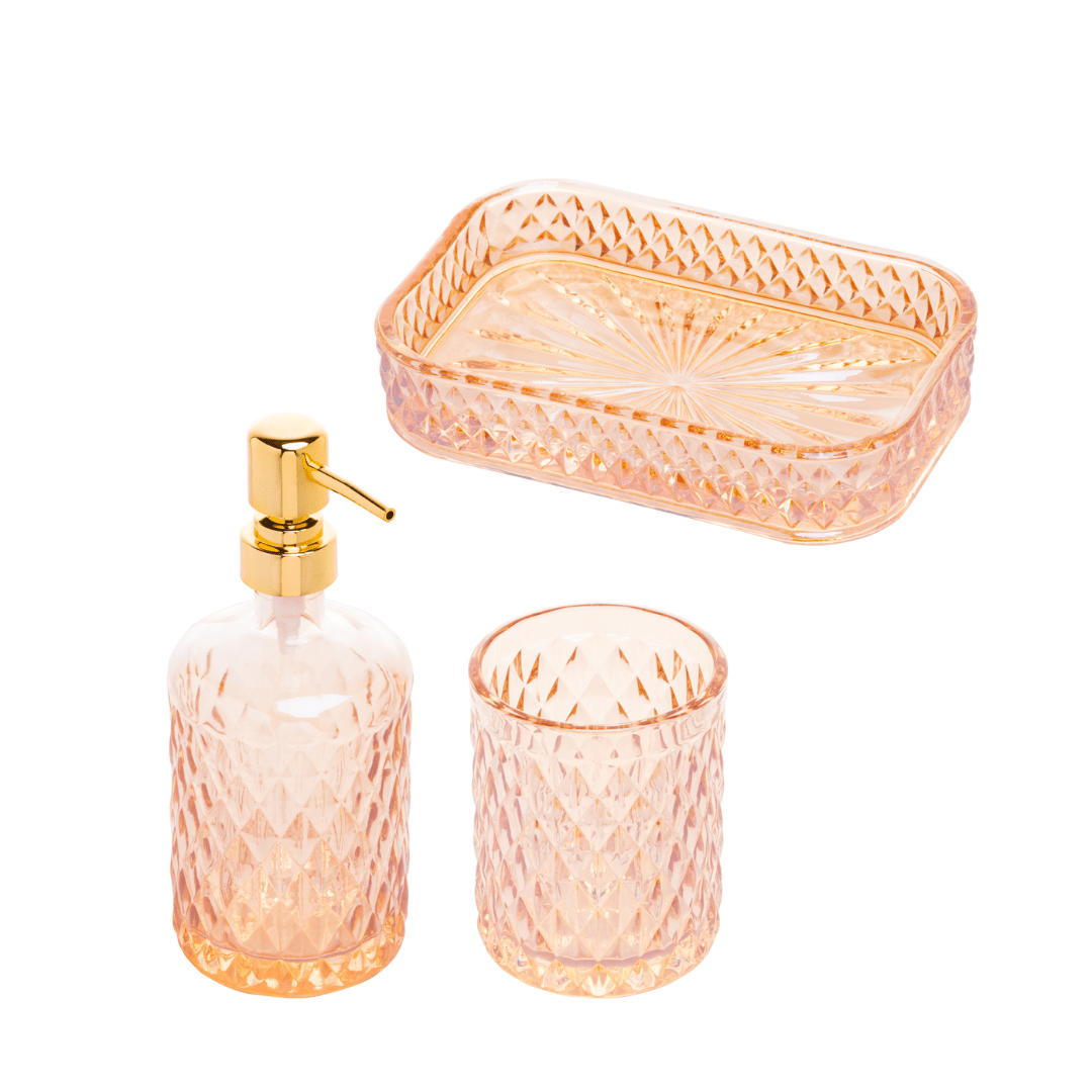 Kit Acessorios Banheiro Vidro Litt Ambar 3 Peças - Ela Decora