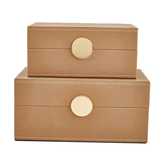 Kit Caixas Decorativas em MDF e PU Marrom 2 Peças - Ela Decora