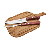 Kit Churrasco em Aço Inox e Cabo Vermelho Polywood com Tábua de Madeira 3 Peças Tramontina - Ela Decora