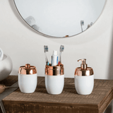 Kit de Acessorios Banheiro Lavabo Branco e Rose Gold 3 Peças - Ela Decora