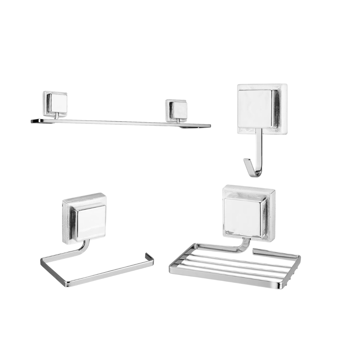 Kit de Banheiro 3M Aço Piatina Cromado 4 Peças - Ela Decora