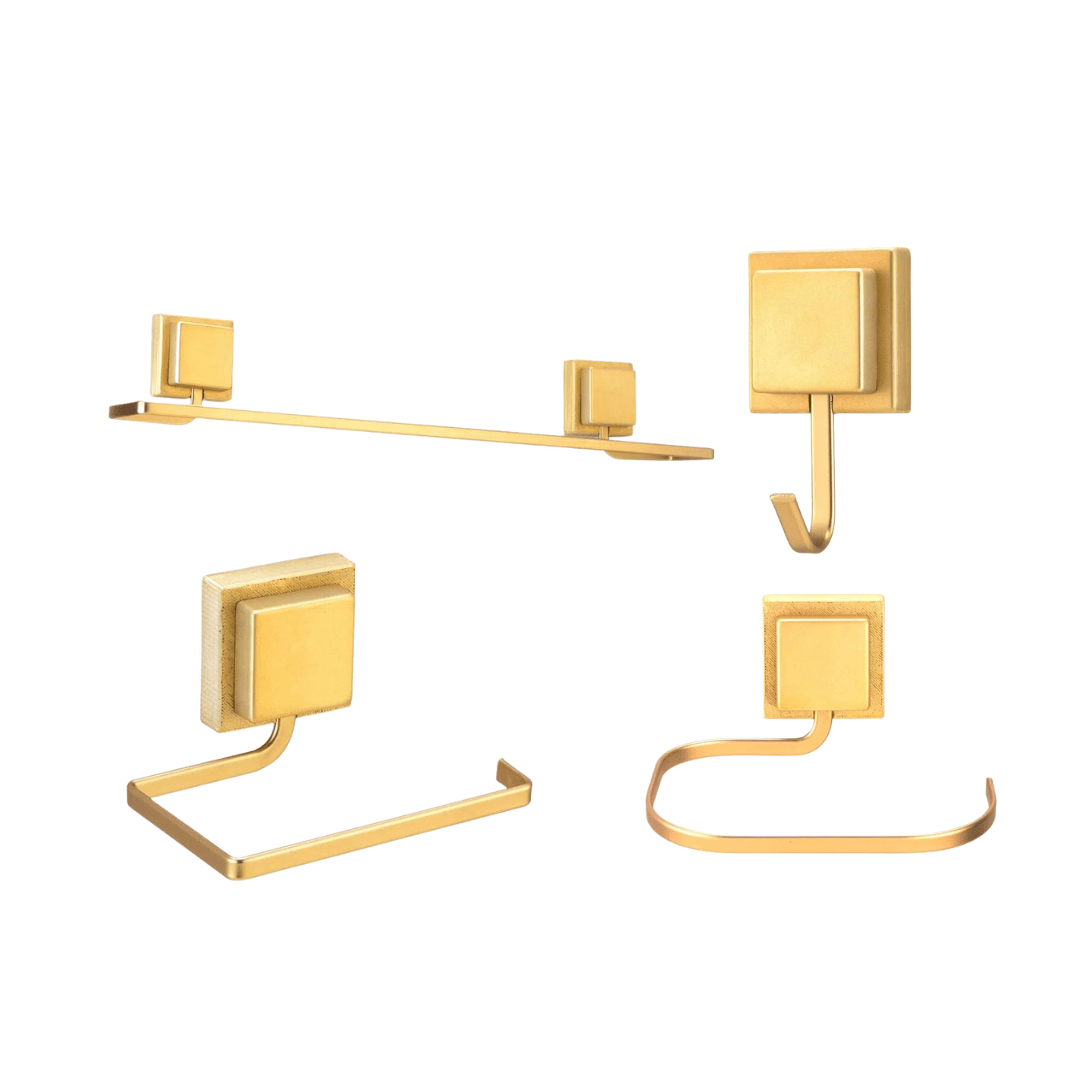 Kit de Banheiro 3M Aço Piatina Dourado 4 Peças - Ela Decora