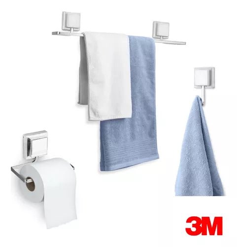 Kit de Banheiro 3M em Aço Cromado - 3 Peças - Ela Decora