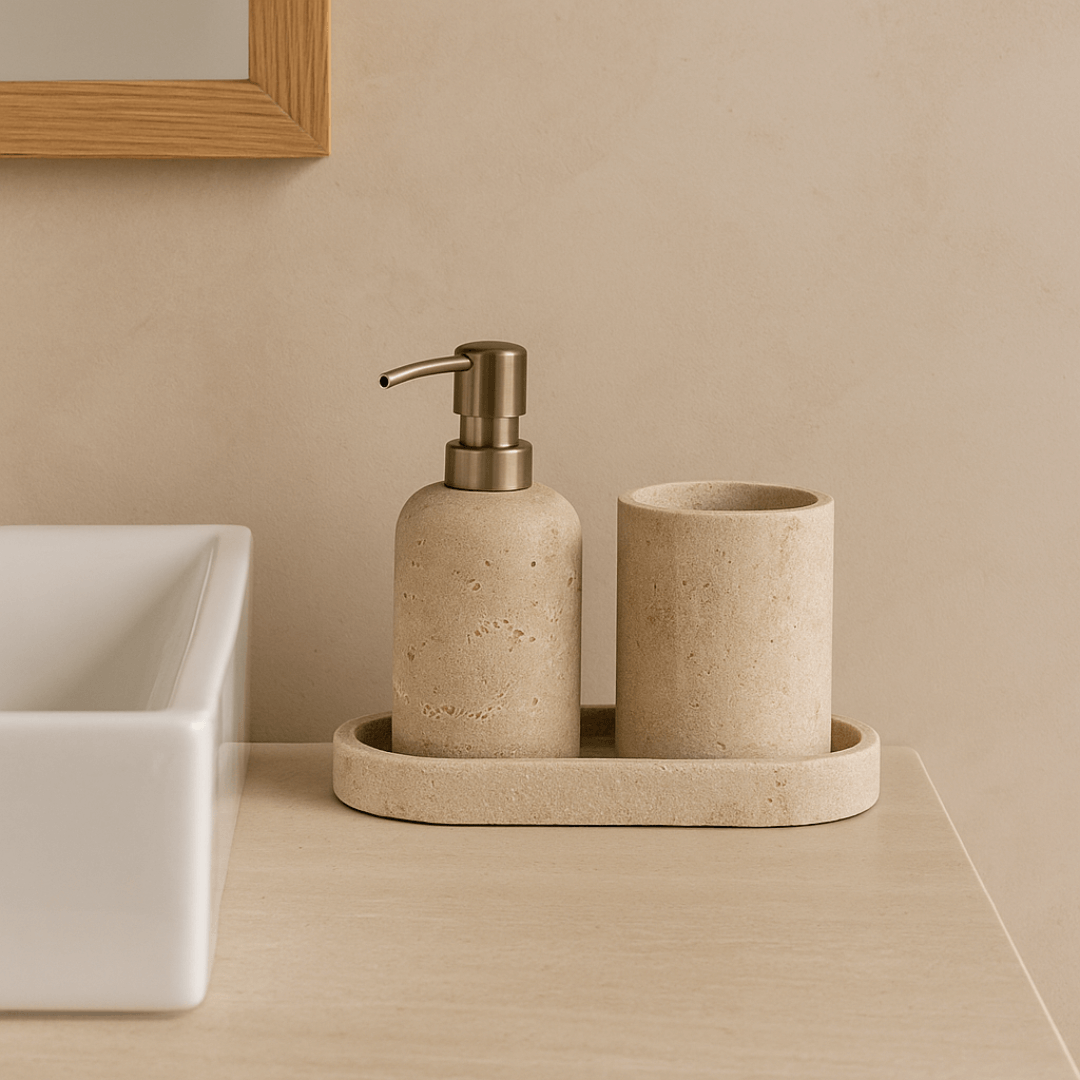 Kit de Banheiro em Poliresina Bege 3 Peças - Ela Decora