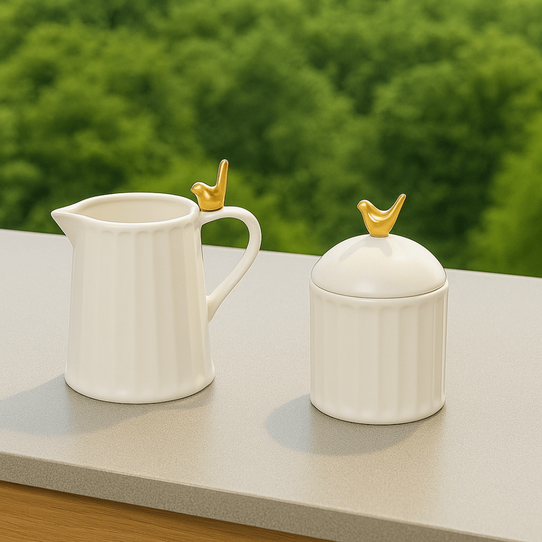 Kit Leiteira e Açucareiro Colibri Branca 2 Peças - Ela Decora