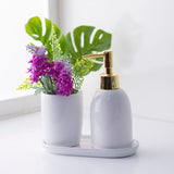 Kit para Banheiro Cerâmica Londres Branco e Dourado 3 Peças - Ela Decora