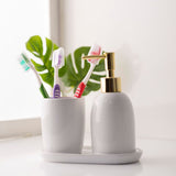 Kit para Banheiro Cerâmica Londres Branco e Dourado 3 Peças - Ela Decora