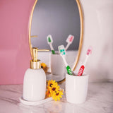 Kit para Banheiro Cerâmica Londres Branco e Dourado 3 Peças - Ela Decora