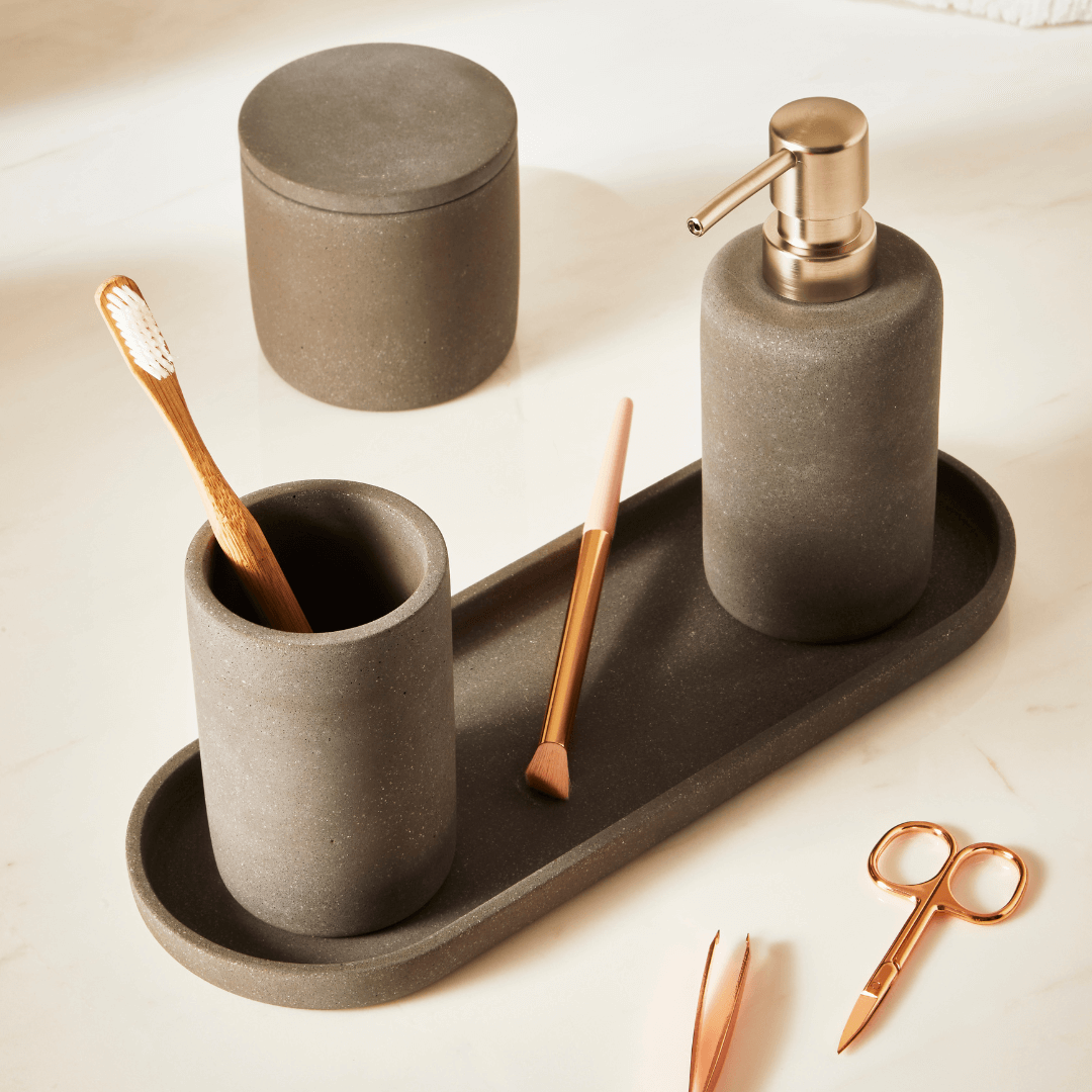 Kit para Banheiro Cimento Cinza 4 Peças - Ela Decora