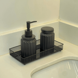 Kit para Banheiro em Cerâmica Stripes Preto 2 Peças - Ela Decora