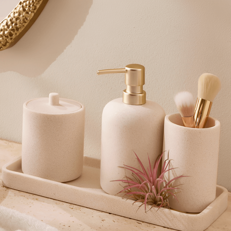 Kit para Banheiro em Polirresina Areia 4 Peças - Ela Decora