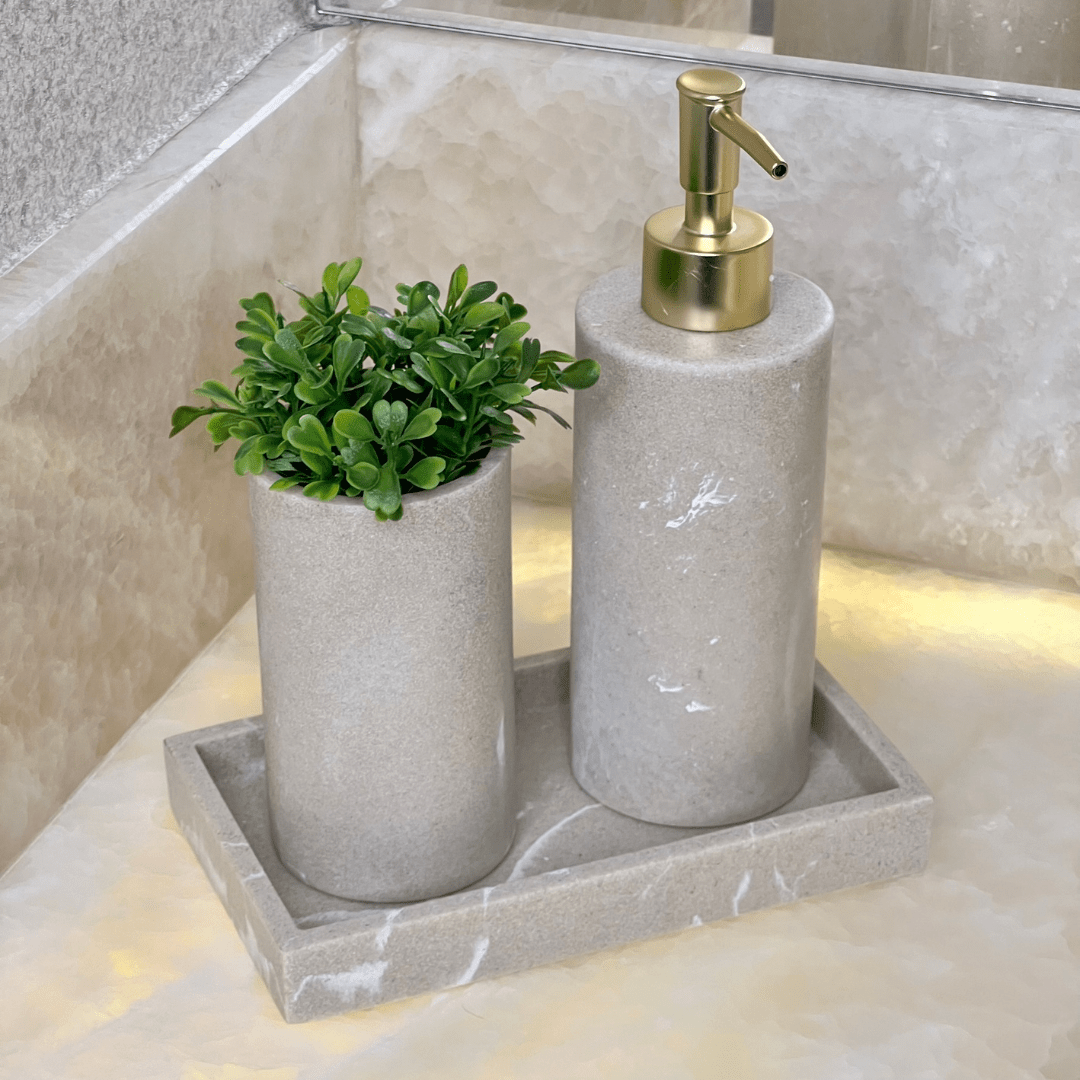 Kit para Banheiro em Polirresina Bege 3 Peças - Ela Decora