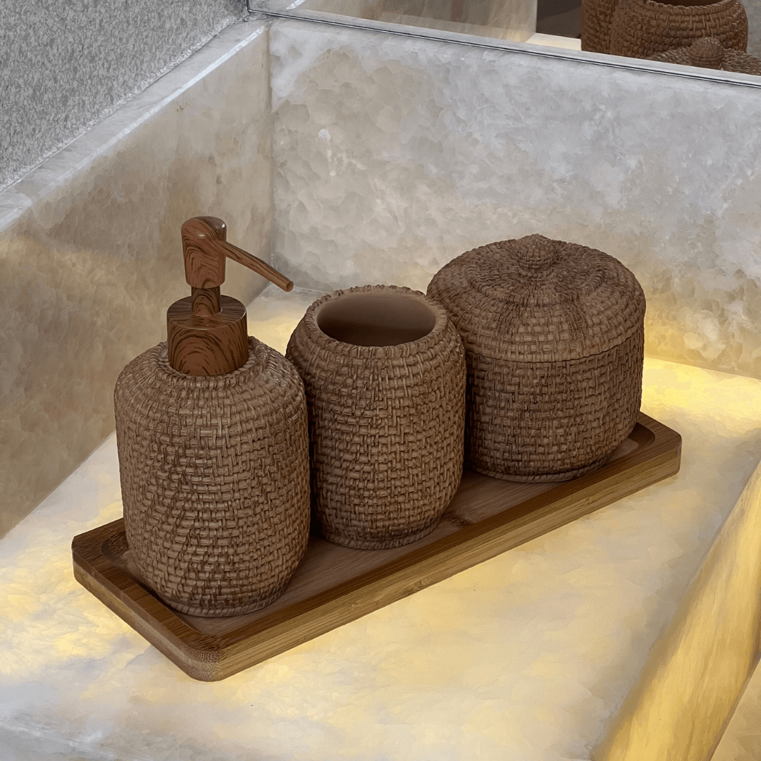 Kit para Banheiro em Polirresina Marrom 3 Peças - Ela Decora