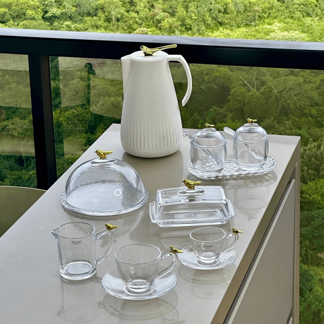 Kit para Mesa Posta Café Golden Bird 8 Peças - Ela Decora