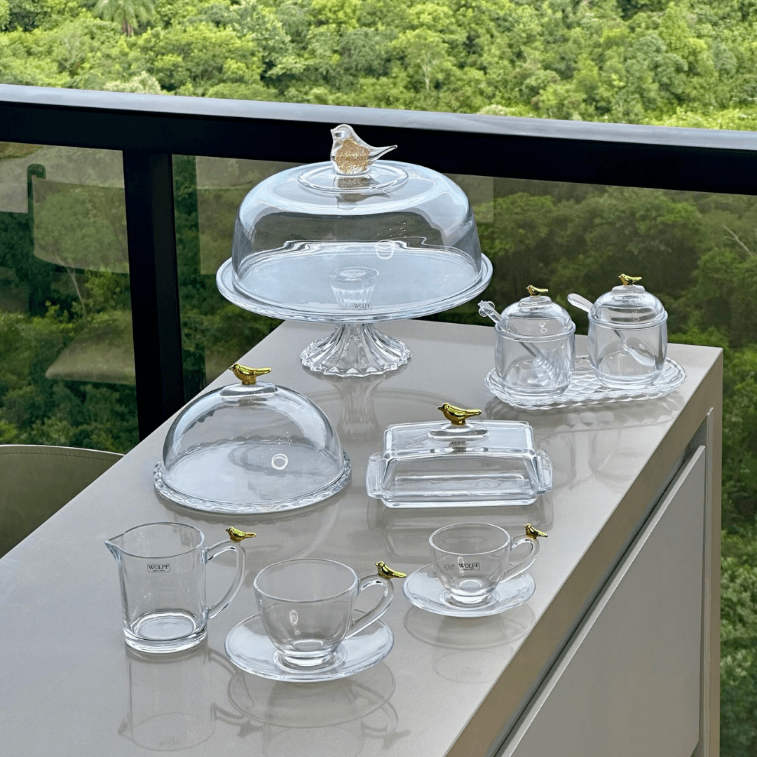 Kit para Mesa Posta de Cristal Golden Bird 8 Peças - Ela Decora