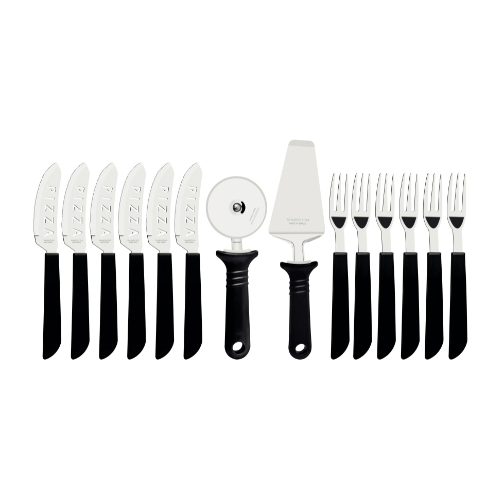 Kit para Pizza em Aço Inox Preto 14 Peças Tramontina - Ela Decora