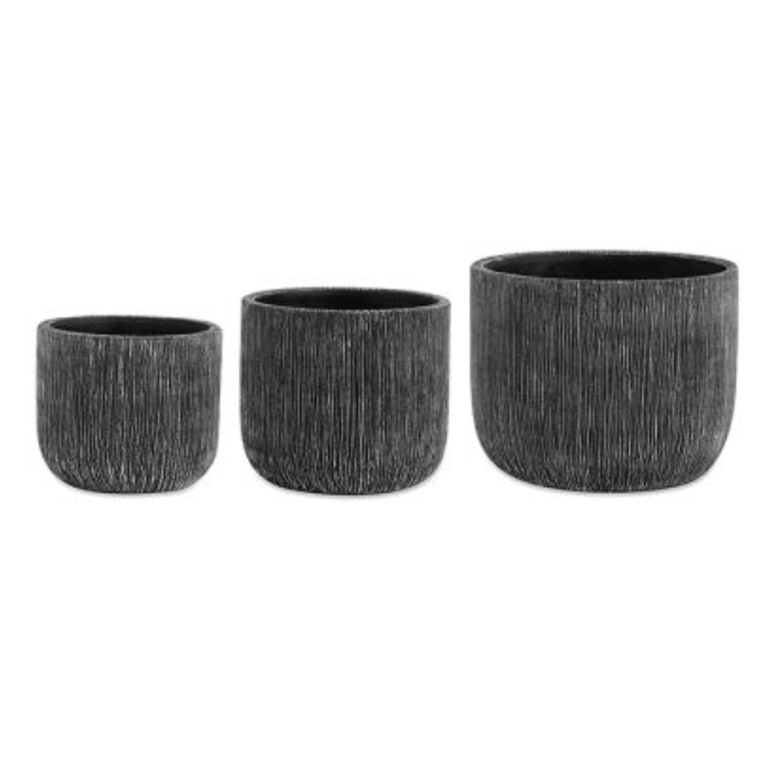 Kit Vasos Cachepots em Cimento Preto 3 Peças - Ela Decora