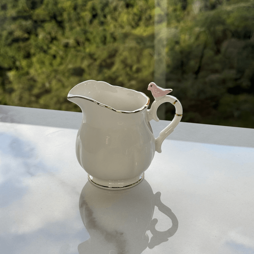 Leiteira em Porcelana Birds Branca 230ml - Ela Decora