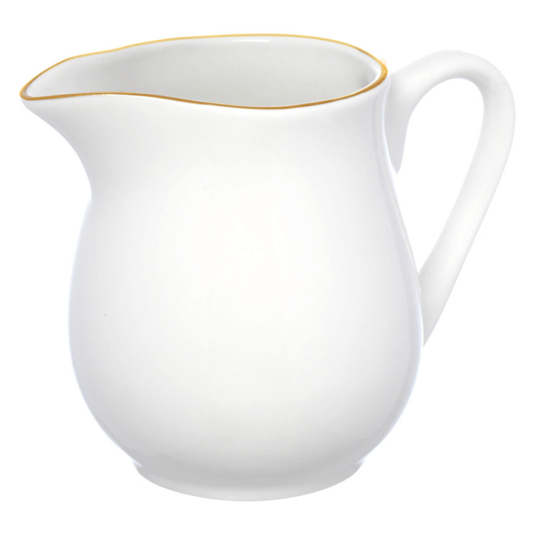 Leiteira Royal Porcelana Branca e Borda Dourada 300ml - Ela Decora