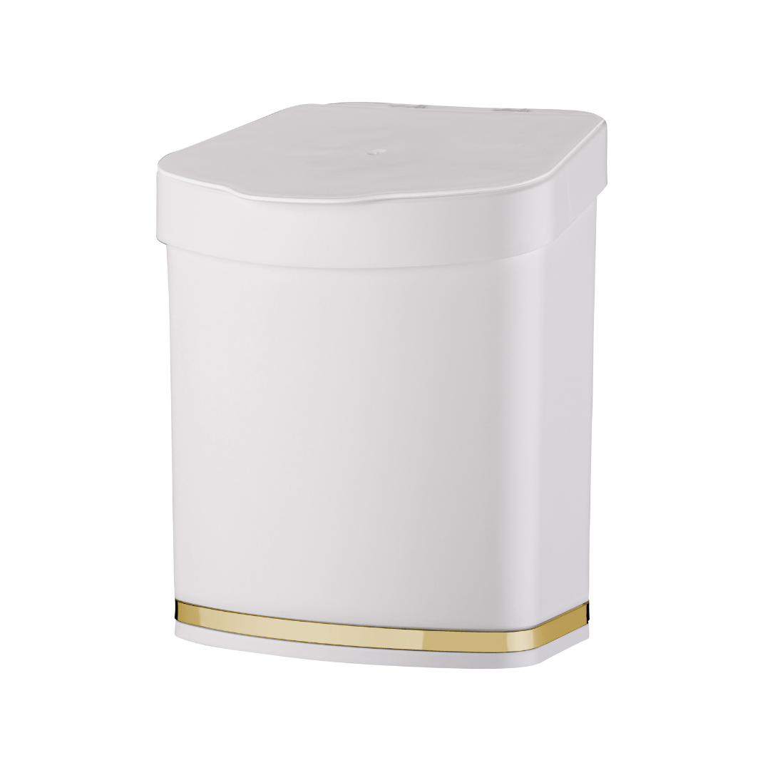 Lixeira 2,5 Litros Branco e Dourado - Ela Decora
