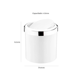 Lixeira Basculante 5 Litros Branca com Cromado - Ela Decora