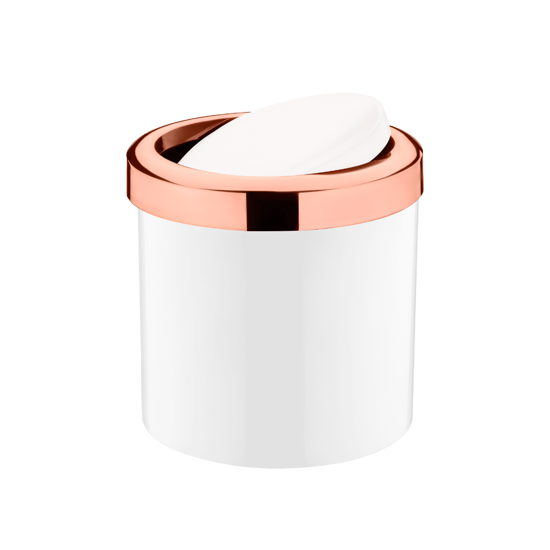 Lixeira Basculante 5 Litros Branca com Rose Gold - Ela Decora