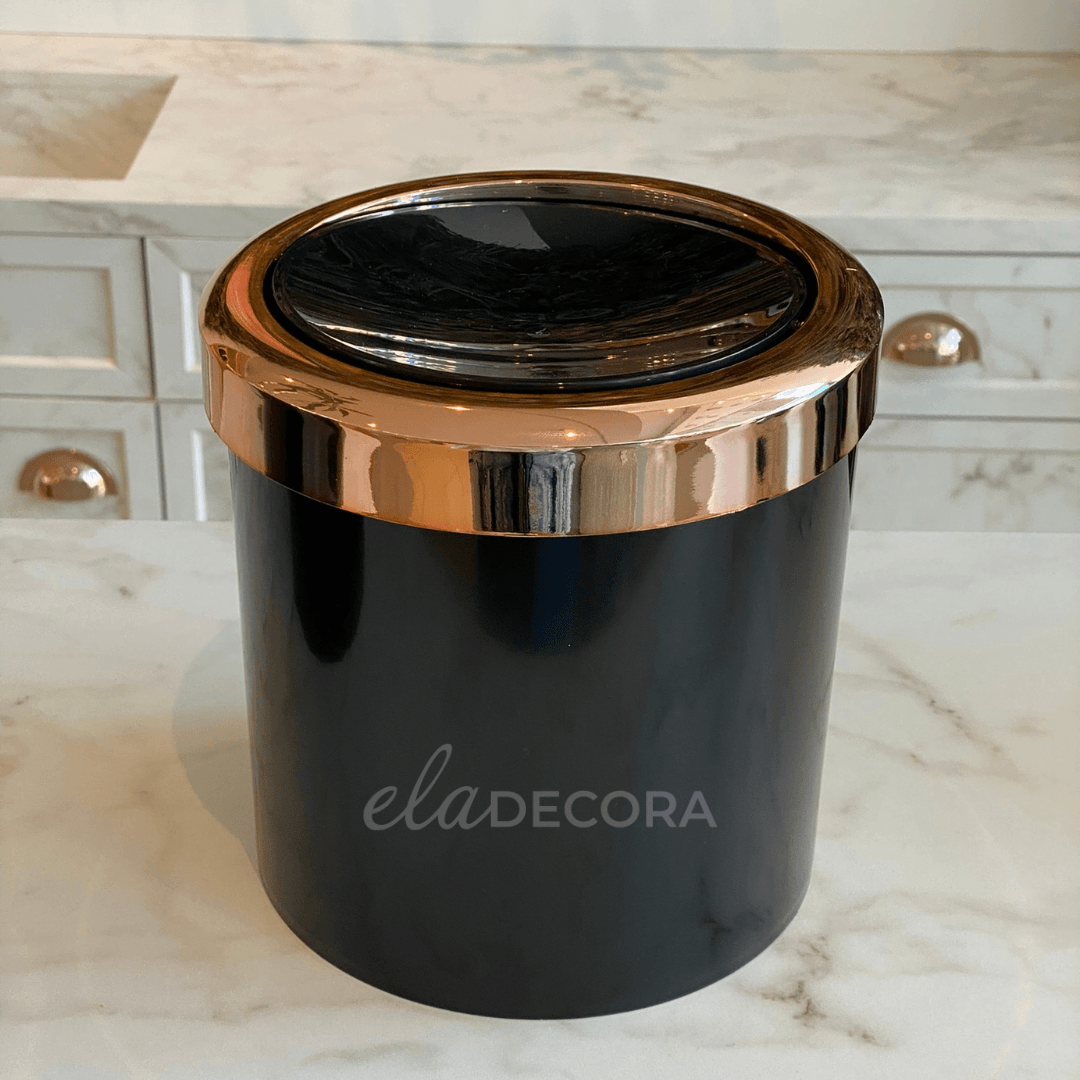 Lixeira Basculante 5 Litros Preta com Rose Gold - Ela Decora