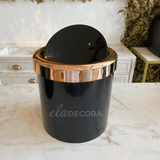 Lixeira Basculante 5 Litros Preta com Rose Gold - Ela Decora