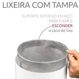 Lixeira Basculante 8 Litros Branca com Cromado - Ela Decora