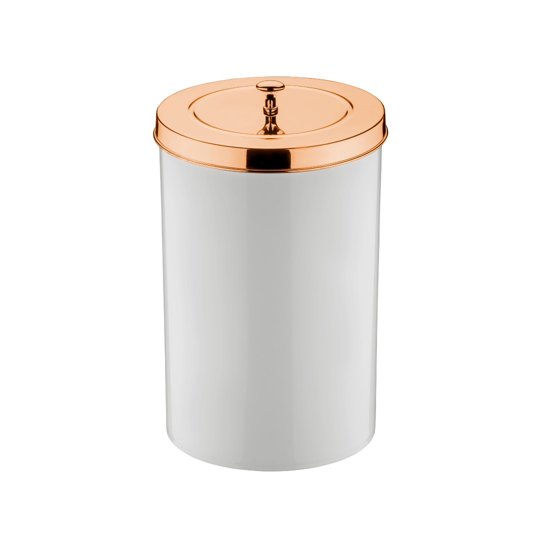 Lixeira Branca com Tampa Rose Gold 8 Litros - Ela Decora