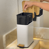 Lixeira com Pedal e Tampa de Bambu Practice Branca 5L - Ela Decora