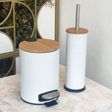 Lixeira com Pedal e Tampa em Bambu Branca 3 Litros - Ela Decora