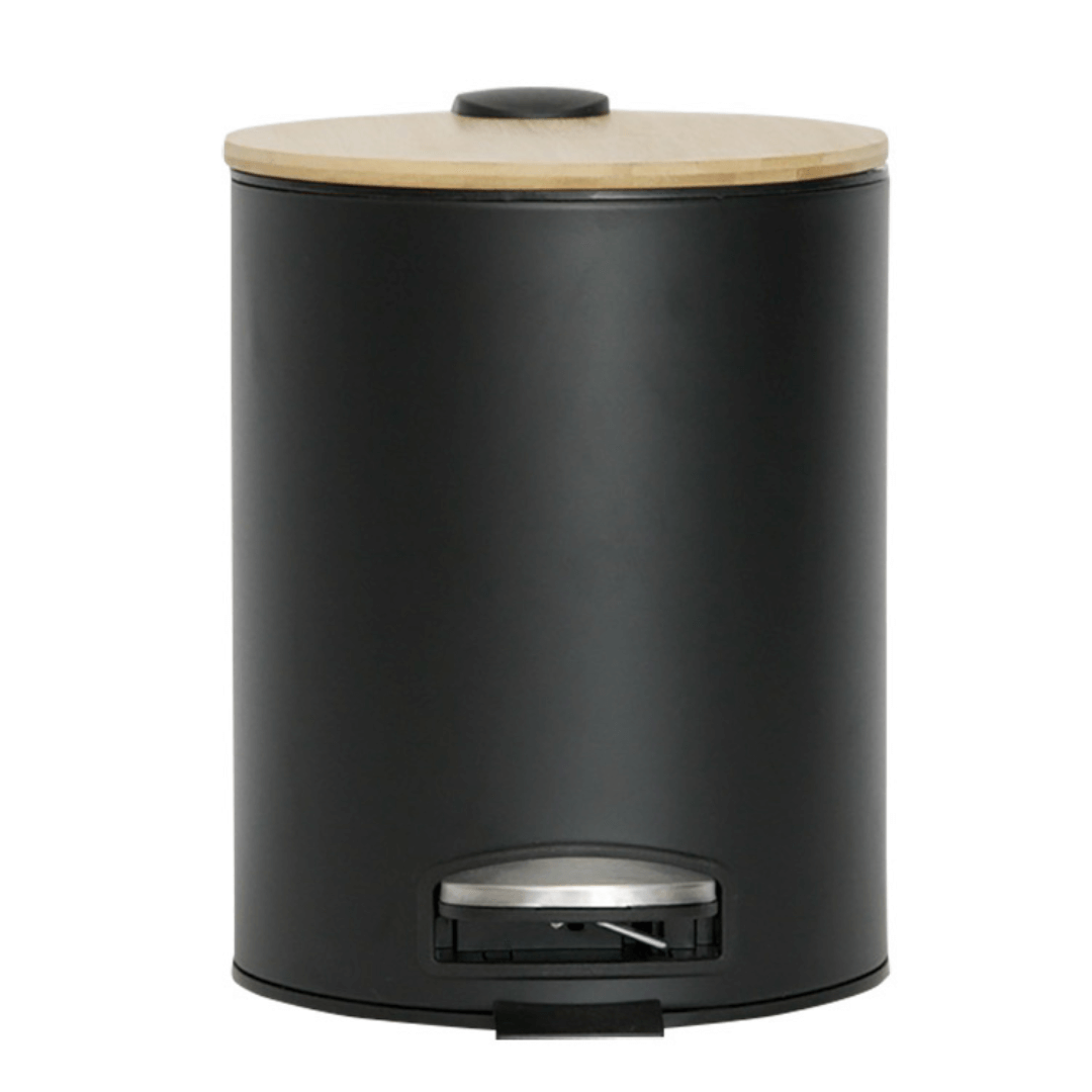 Lixeira com Pedal e Tampa em Bambu Preta 3 Litros - Ela Decora