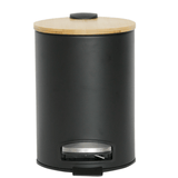 Lixeira com Pedal e Tampa em Bambu Preta 5 Litros - Ela Decora
