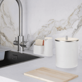 Lixeira Com Tampa 5 Litros Branco Com Cromado Fosco - Ela Decora
