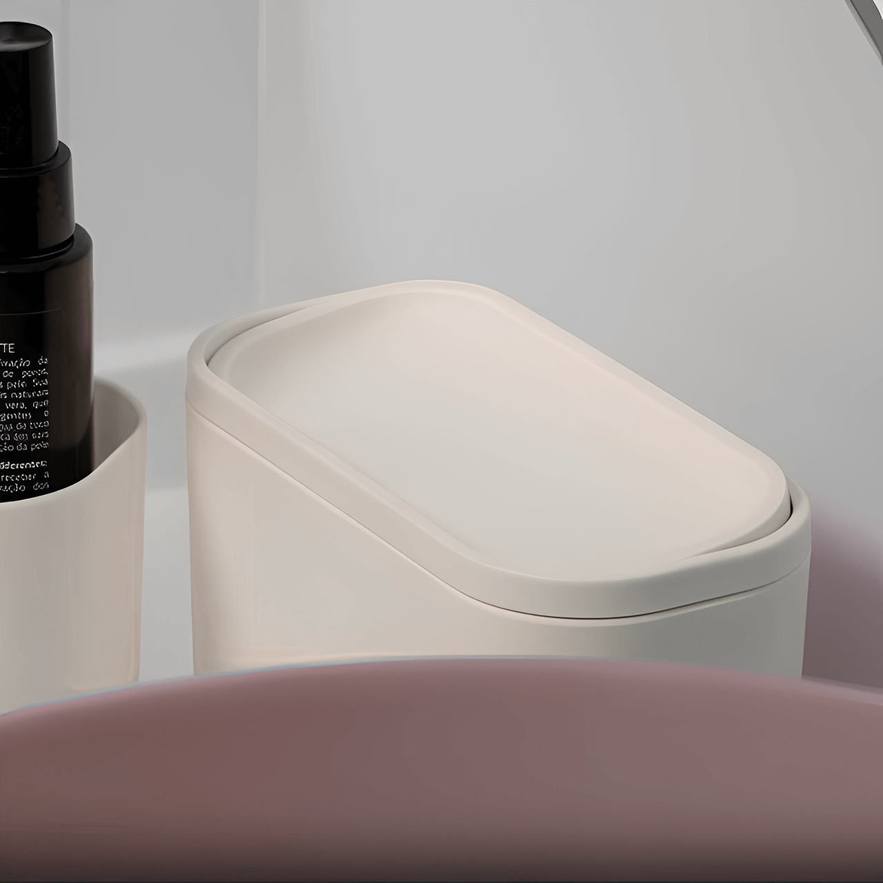 Lixeira de Bancada Basculante Bold Bege 1 Litro - Ela Decora