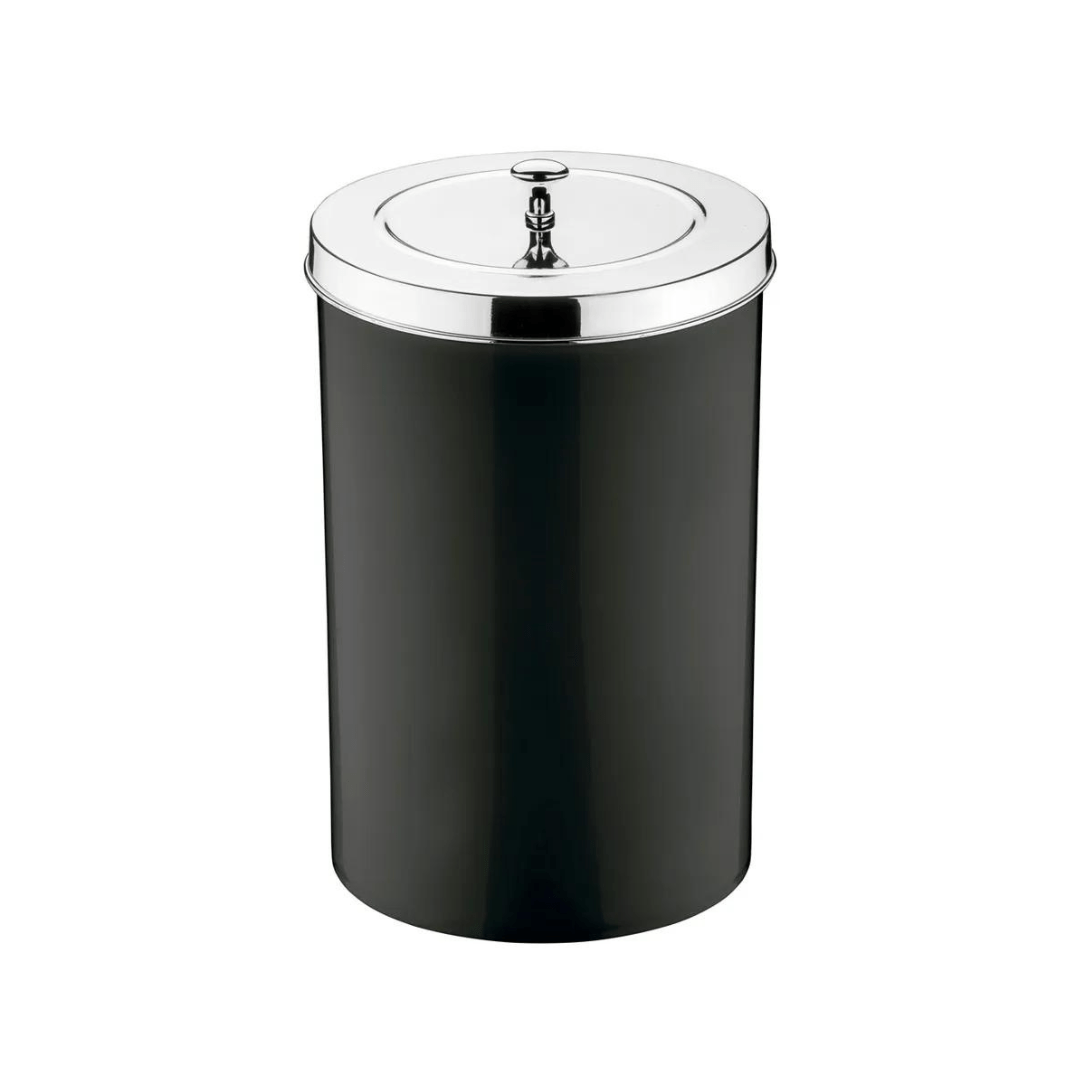 Lixeira Preta com Tampa Cromada 8 Litros - Ela Decora