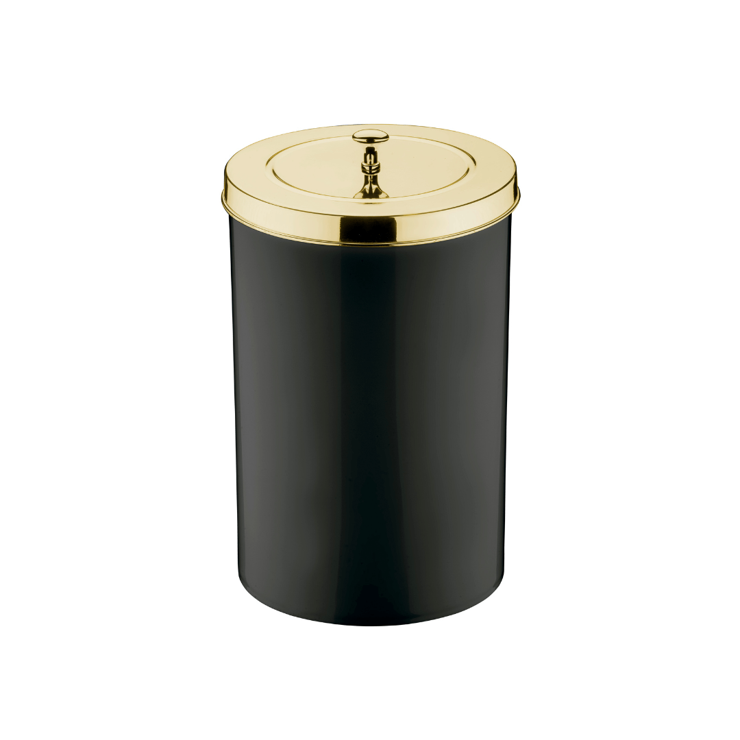 Lixeira Preta com Tampa Dourado 8 Litros - Ela Decora